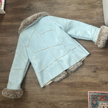 Load image into Gallery viewer, Powder Blue Suede Faux Fur Coat
