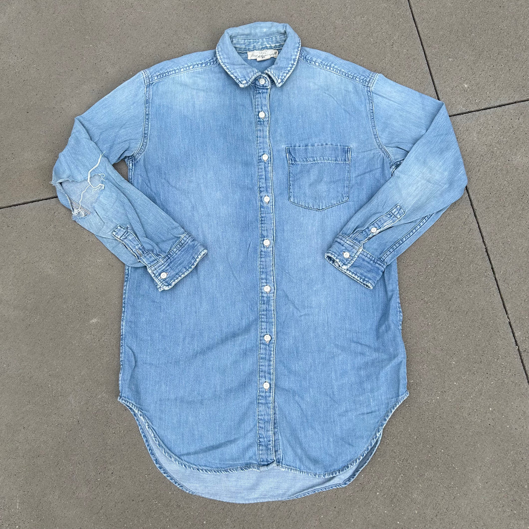 Distressed Denim Button-Down