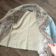 Load image into Gallery viewer, Powder Blue Suede Faux Fur Coat
