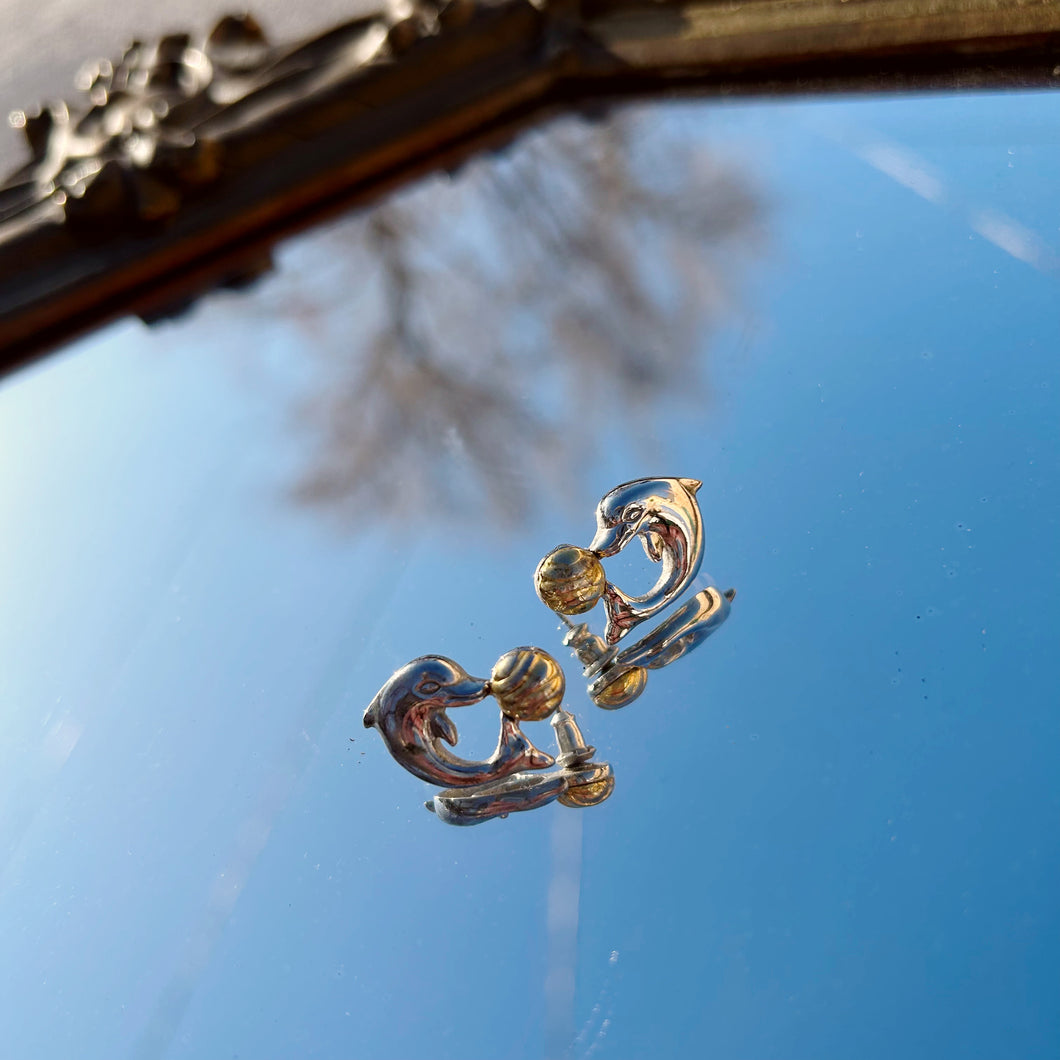 Mixed Metal Dolphin Earrings