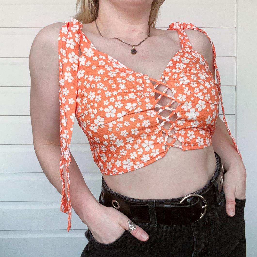 Y2K Floral Tie Top