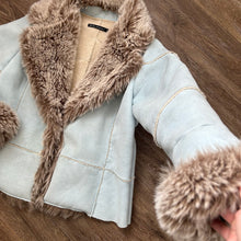 Load image into Gallery viewer, Powder Blue Suede Faux Fur Coat
