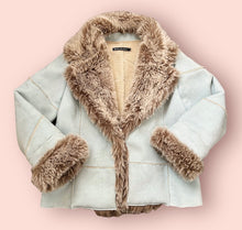 Load image into Gallery viewer, Powder Blue Suede Faux Fur Coat
