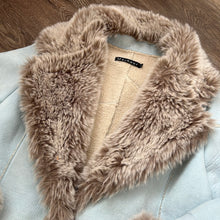 Load image into Gallery viewer, Powder Blue Suede Faux Fur Coat
