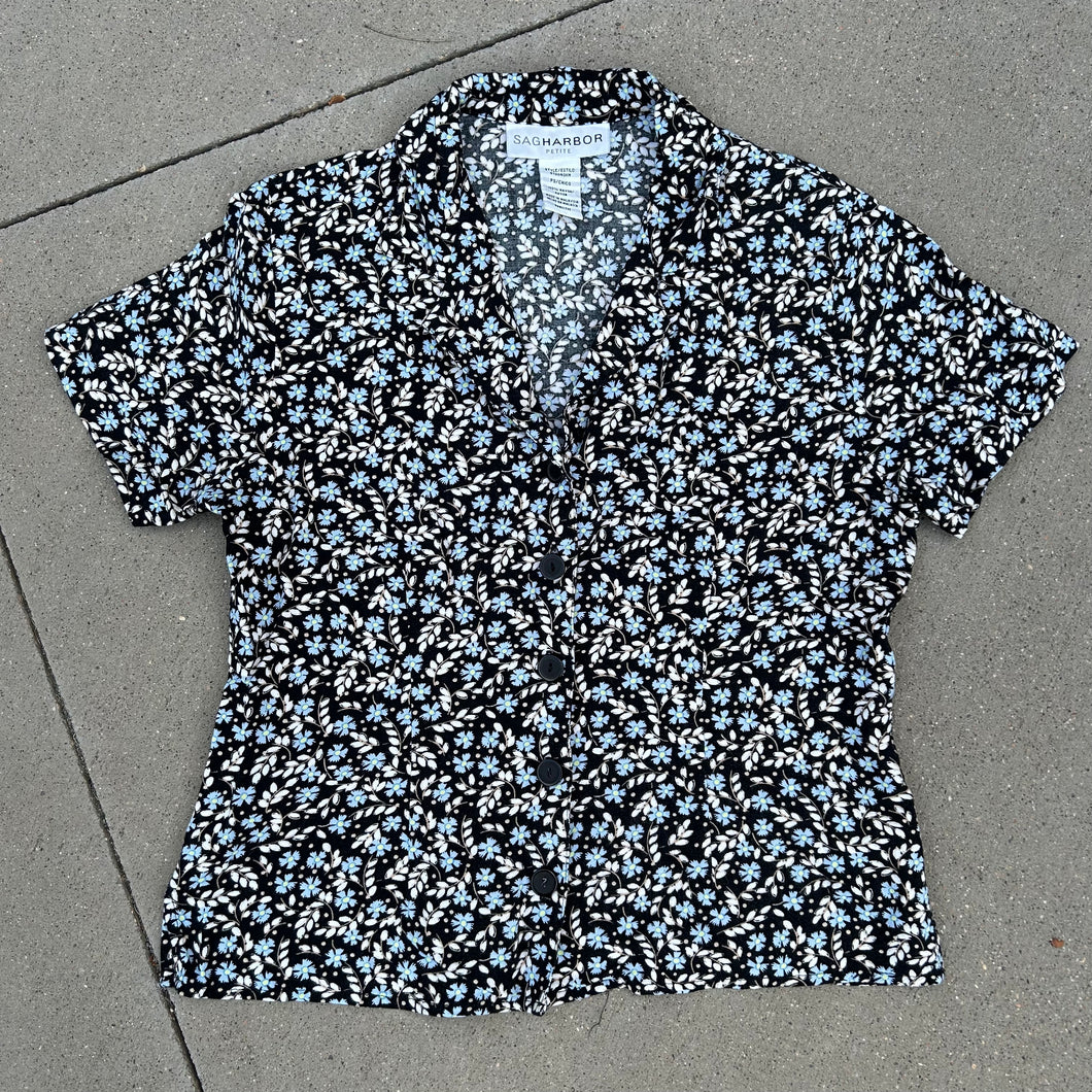 80s Black Floral Button-Down