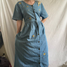 Load image into Gallery viewer, 80s Denim Rhinestone Cherub Dress
