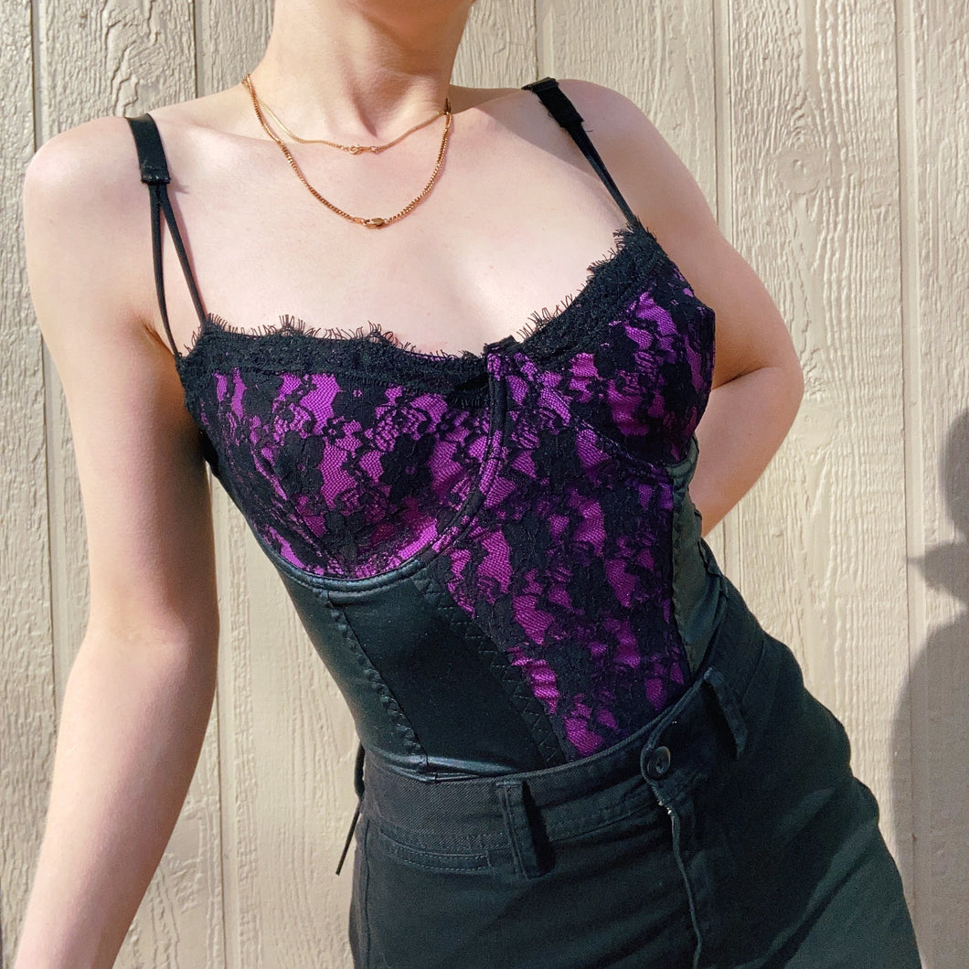 Lacy Faux Leather Corset Top