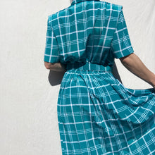 Load image into Gallery viewer, Aqua Gold Accent Plaid Dress
