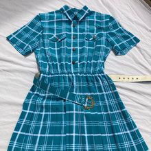 Load image into Gallery viewer, Aqua Gold Accent Plaid Dress
