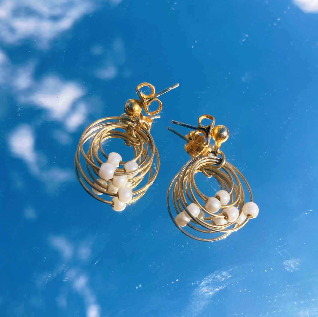80s Pearly Gold Hoop Earrings