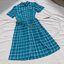 Load image into Gallery viewer, Aqua Gold Accent Plaid Dress
