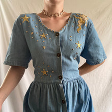 Load image into Gallery viewer, 80s Denim Rhinestone Cherub Dress
