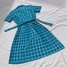 Load image into Gallery viewer, Aqua Gold Accent Plaid Dress
