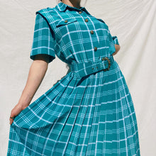 Load image into Gallery viewer, Aqua Gold Accent Plaid Dress
